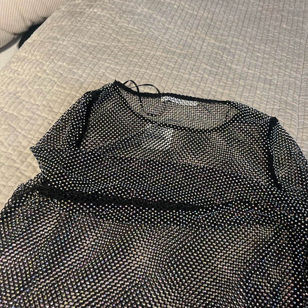 Altar'd State Black and Silver Mesh Blouse - Picture 3 of 7